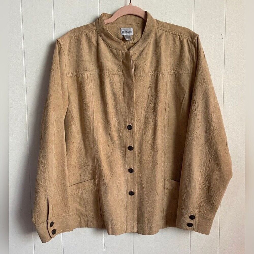 Chico’s Jacket Blazer Women’s 16 (3) Beige Faux Suede Embossed Coastal Cowgirl